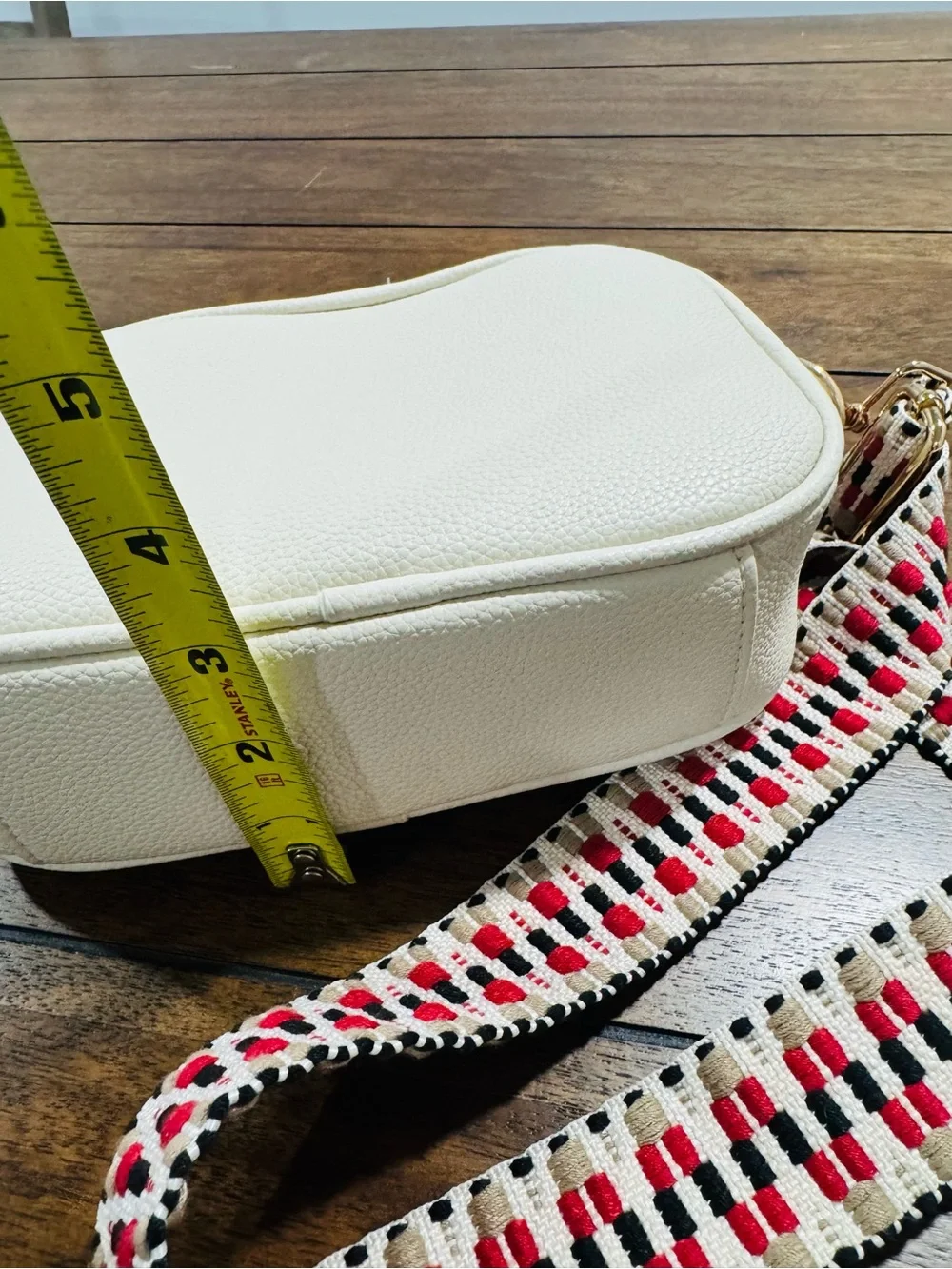 Cream Crossbody Bag with Removable Patterned Strap